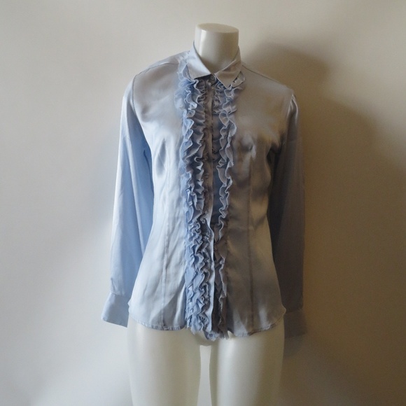 blue ruffle shirt